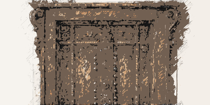 Old wooden door with intricate carvings and a rustic appearance door handle door knocker door hinge door lock door latch door panel door post door sill door stop door trim door jamb