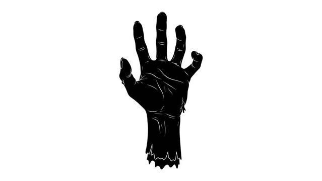 Reaching Out: A stylized black hand, appearing skeletal or decayed at the fingertips, reaches upwards against a stark white background, symbolizing a desperate plea or a reaching for help.