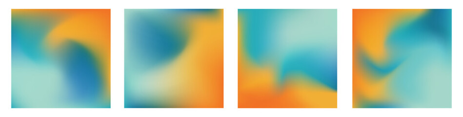Set of mesh gradient backgrounds with a soft, blurred blend of orange and teal colors © Anastasiia