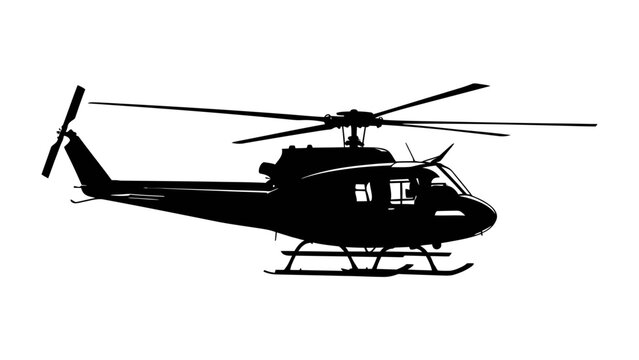 Helicopter Silhouette: A sleek black silhouette of a utility helicopter is depicted in profile against a clean backdrop, highlighting its aerodynamic form and rotary-wing design.