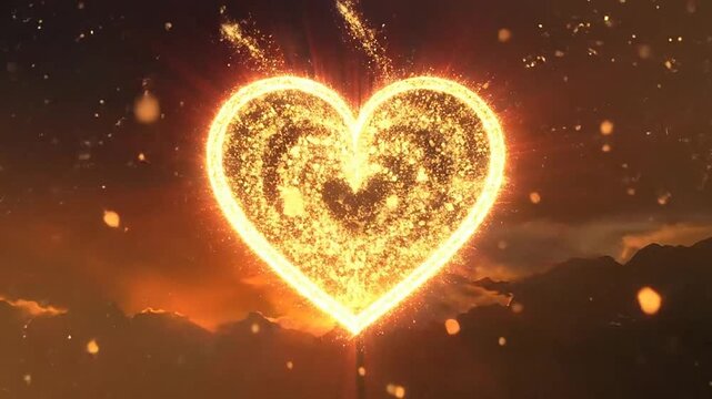 A glowing golden heart shape made of shimmering light particles