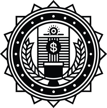 Black and white circular with dollar sign and decorative