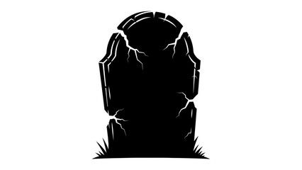 Cracked Gravestone Silhouette: A somber silhouette of a cracked gravestone stands in grass, evoking themes of finality, remembrance, and the passage of time. © Abu