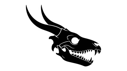 Dragon Skull Silhouette: A striking black silhouette of a dragon's skull, complete with sharp teeth and imposing horns, evokes a sense of ancient power and mythical dread. © Abu