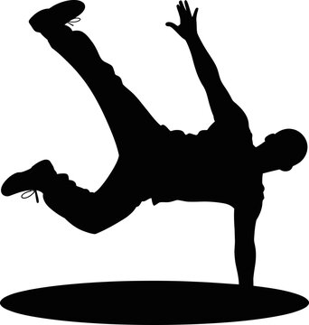 Man doing breakdancing move on one hand isolated on white background