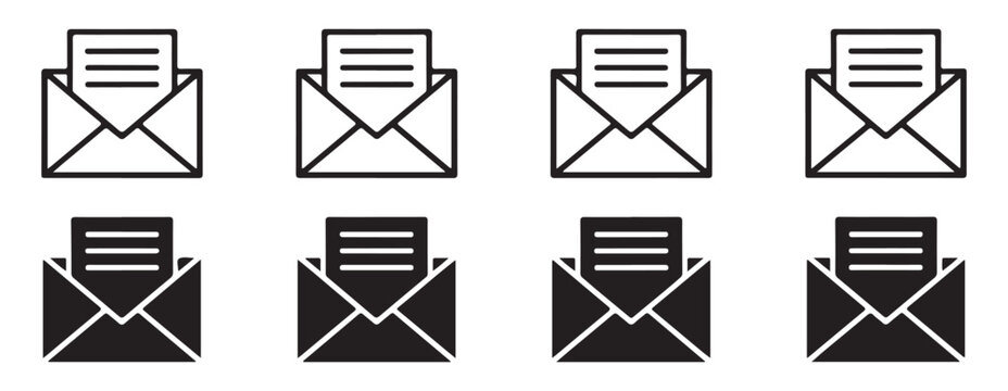 Open mail envelope vector icon set. postal letter outline and filled symbol collection. email message design.