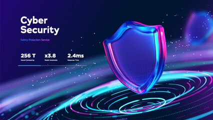 Plakat Cybersecurity Security Protection Shield Technology Network For Cloud Service Branding, Enterprise Monitoring, Access Control, Risk Management, And Reliable Digital Operations. Vector Illustration.