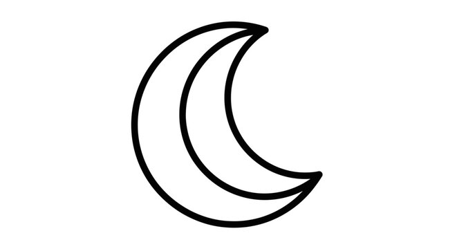 Simple crescent moon outline icon. Celestial night sky symbol or logo element. Minimalist black and white vector graphic.