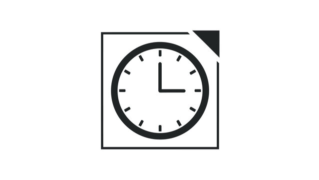 A minimalist, monochrome icon of a clock face within a square border