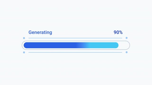 Modern flat vector animation of a rounded generating progress bar with percentage indicator and loading status. Ideal for software, content generation, web applications, dashboards, and technology pro