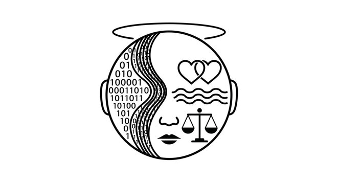 Digital face with binary code.