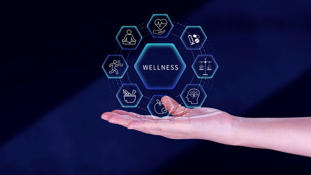 Wellness. Wellness longevity and Holistic Concept, health care, including mental wellbeing, fitness, nutrition, sleep, relationships and financial balance, Personal development and balance. not ai