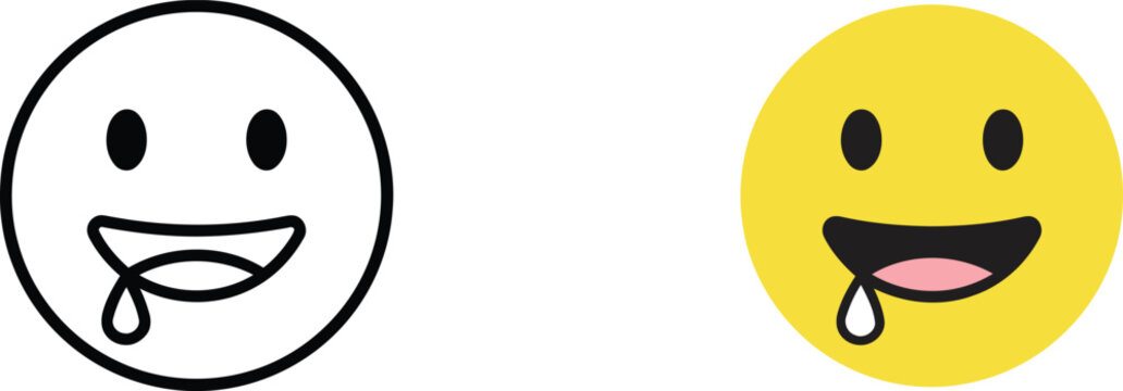 Stylized emoji faces showing expressions of delight and hunger with drooling saliva