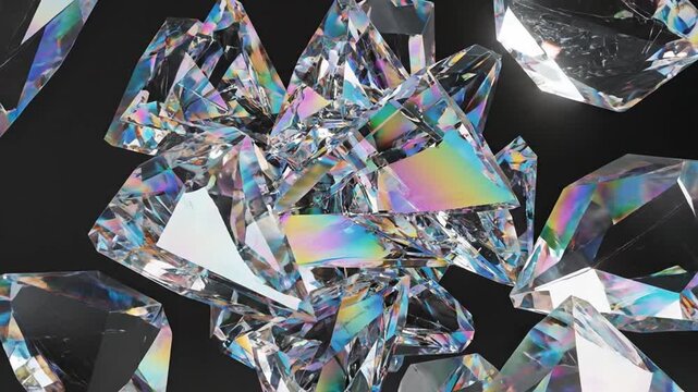 Scattered rough diamonds, sparkling with light, on a dark background, luxury and wealth concept.