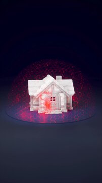 Smart Home Security Concept with Glowing Red Protection Shield