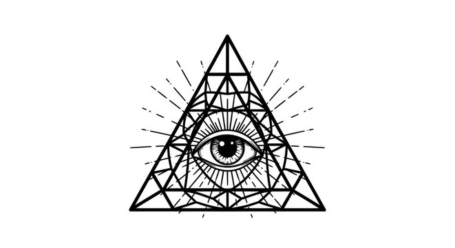 Mysterious Eye Inside Geometric Triangle Symbol