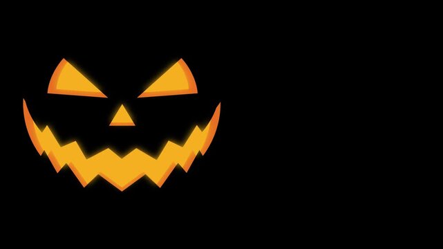 Left Aligned Glowing Halloween Pumpkin Face with Scary Dark Evil Horror Expression and Copy Space