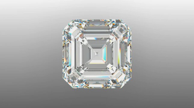 Brilliant 3D Square Cut Diamond Render, High-quality 3D rendered clear square diamond with vibrant light dispersion. Perfect for luxury branding, jewelry concepts, and premium designs.