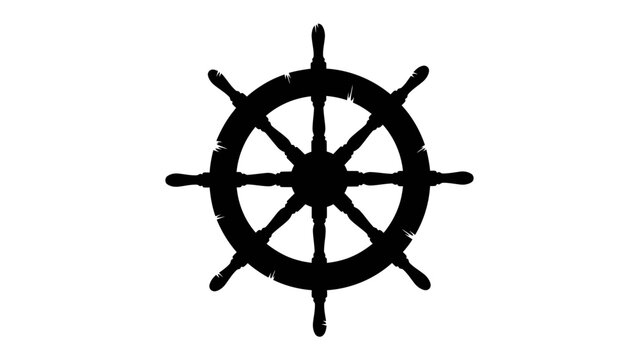 Vintage Ship Wheel Silhouette: A stark black silhouette of an old ship's wheel against a clean white background evokes nautical adventure and maritime journeys.