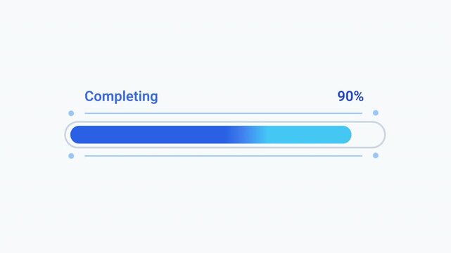 Modern flat vector animation of a rounded completing progress bar with percentage indicator and loading status. Ideal for software, task completion, web applications, dashboards, and technology projec