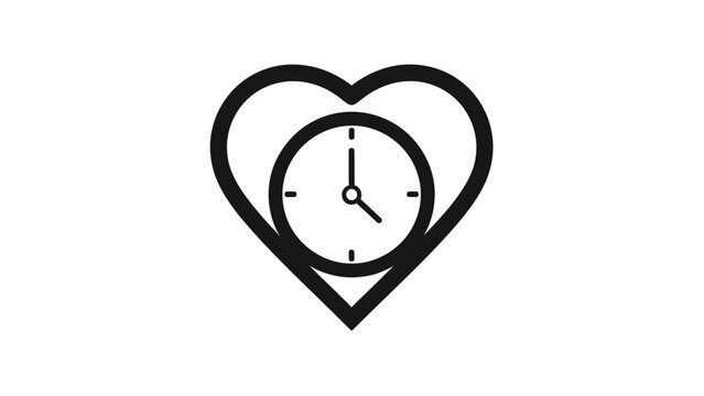 Stylized heart enclosing a simple clock face with hands indicating time