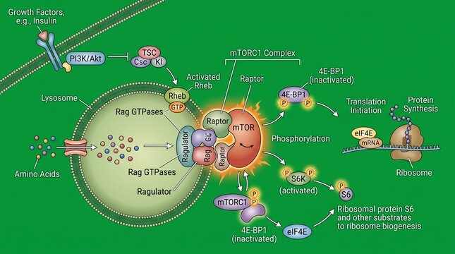 Detailed illustration of mTORC1 complex with raptor activated