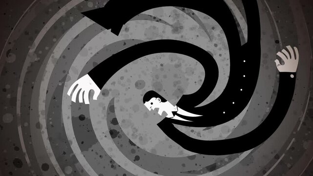 desperate office worker falling into a bottomless vortex