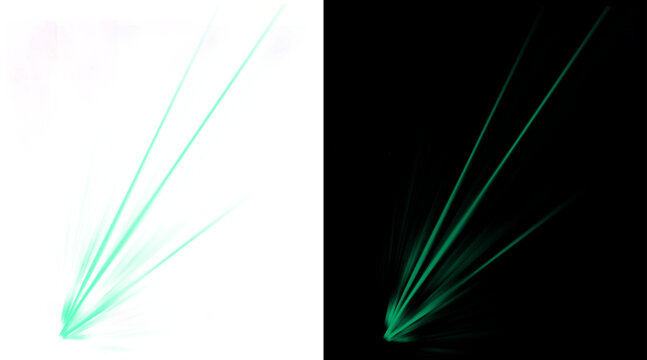 Teal light rays and glowing laser beams, abstract neon streaks on black and white background, futuristic energy flash for motion graphics