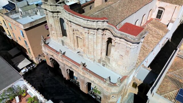 Cathedral of St. Lawrence (Cattedrale di San Lorenzo) in Trapani, Sicily. Drone shot, close up