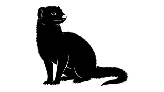 Silhouette of a Mongoose: A striking black silhouette of a mongoose sitting alertly, its tail curled, on a plain background.