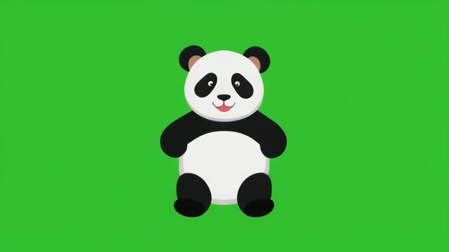 Six adorable cartoon pandas dancing joyfully in a rhythmic sequence against a vibrant green and black background