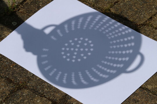 Demonstration of the use of a colander to project an image of a solar eclipse to view it safely