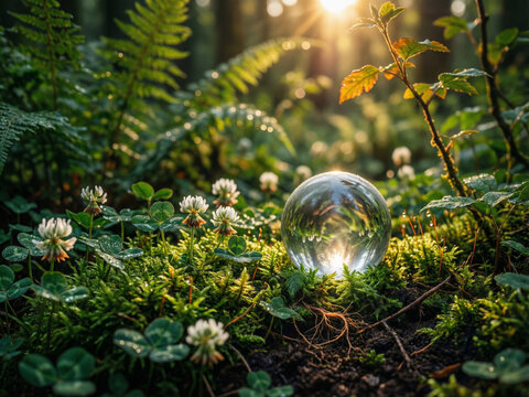 Sol de for&ecirc;t automnal avec des feuilles mortes, des c&ocirc;nes de pin, de la mousse verte et des plantes sauvages, macro-photographie de la vie souterraine