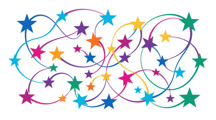 Fototapeta premium Colorful stars connected in a cosmic scene with vibrant lines and shapes.