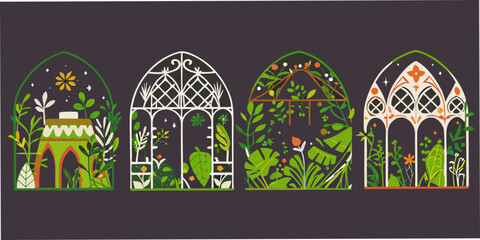Greenhouse Arches With Foliage A Vector Illustration Series © Mamata