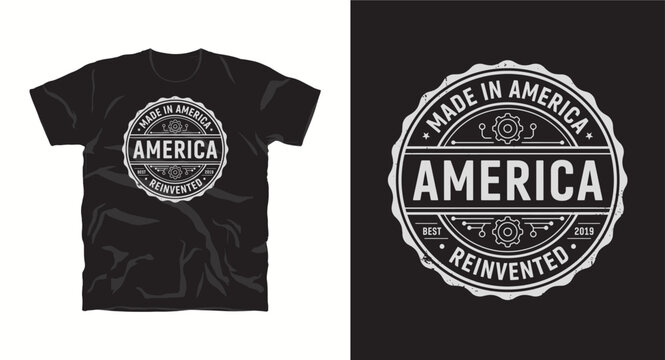 america reinvented t-shirt design concept with gear icon.