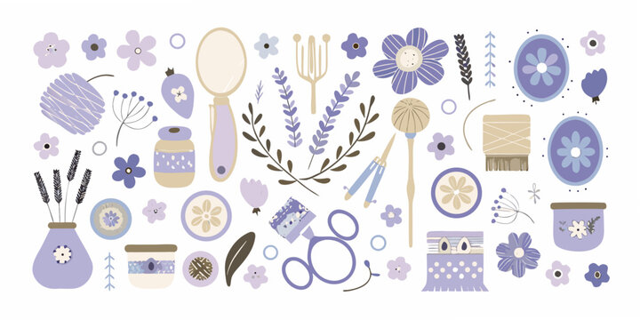 Lavender floral ornament collection purple and lilac vector illustration