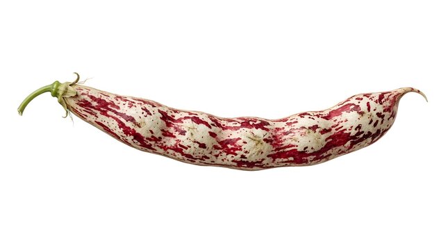 Borlotti bean pod with red marbled pattern, fresh cranberry bean isolated on white background, organic speckled kidney bean pod for cooking