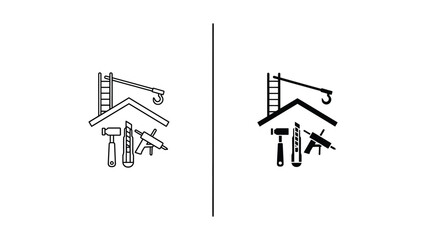 Vector illustration of house construction steps with ladders and tools © svgcom11