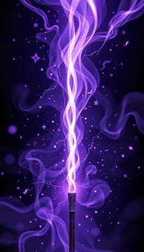 Dark magic background with purple light streaks emitting from a sorcerer wand