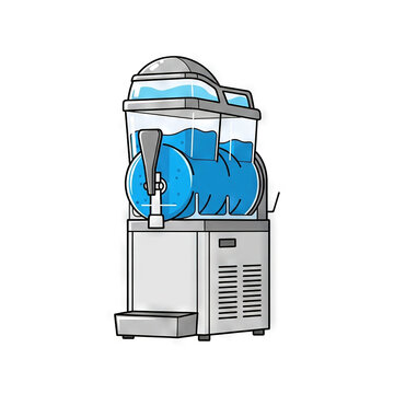 Slushy machine with blue frozen drink, commercial beverage dispenser for cold summer cocktails and ice drinks, vector illustration of a slush maker isolated on white background