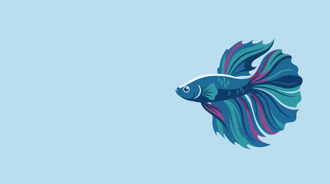 Betta fish flat vector illustration with negative space on soft blue background, elegant aquarium fighting fish design isolated for branding, banners, web and educational use.
