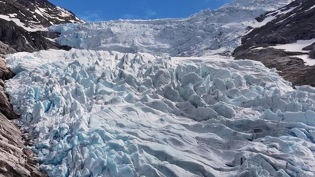A close-up view of the Briksdal Glacier.