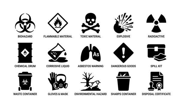 Hazard symbols showing safety warnings on white background