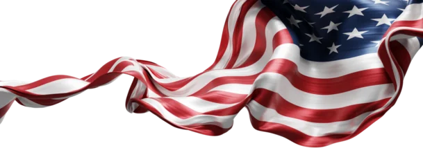American flag ribbon pleated chiffon fabric flowing isolated on white background design for 4th of july America Independence day banner 3D render © ArtBackground