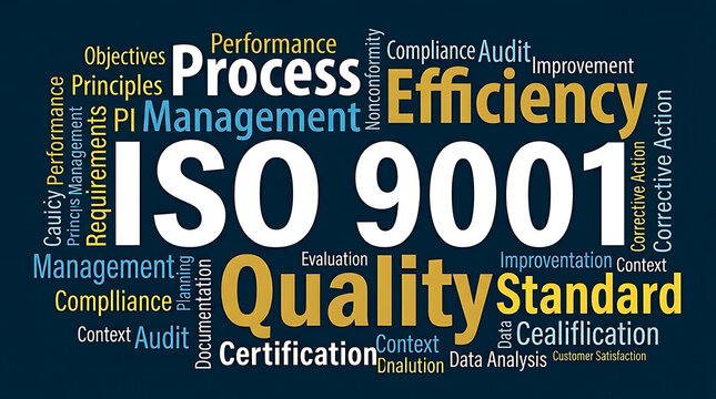 ISO 9001 Word Cloud Design &ndash; Quality Management System, Business Excellence and Continuous Improvement Concept