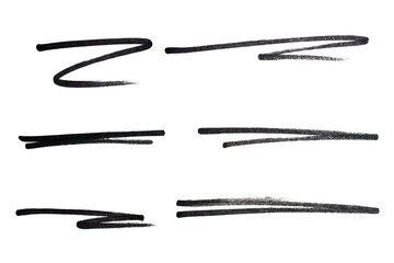 Plakat Set of black hand drawn marker pen stroke line transparent background design element doodle scribble underline PNG
