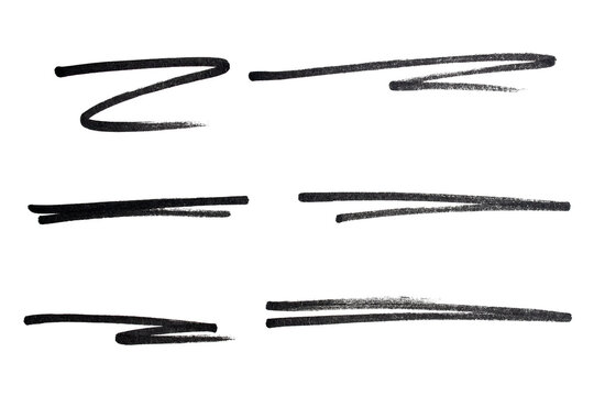 Set of black hand drawn marker pen stroke line transparent background design element doodle scribble underline PNG