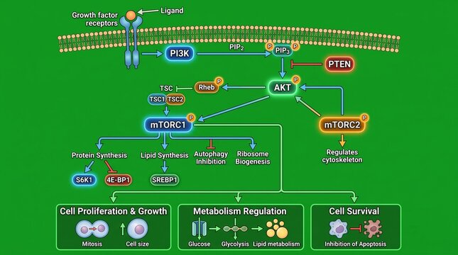 PI3K/AKT/mTOR Signaling Pathway &ndash; Cellular Growth and Survival Diagram