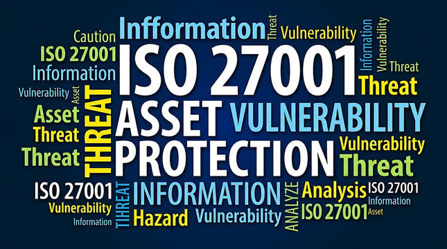 ISO 27001 Word Cloud Design &ndash; Information Security Management System, Cybersecurity and Compliance Concept